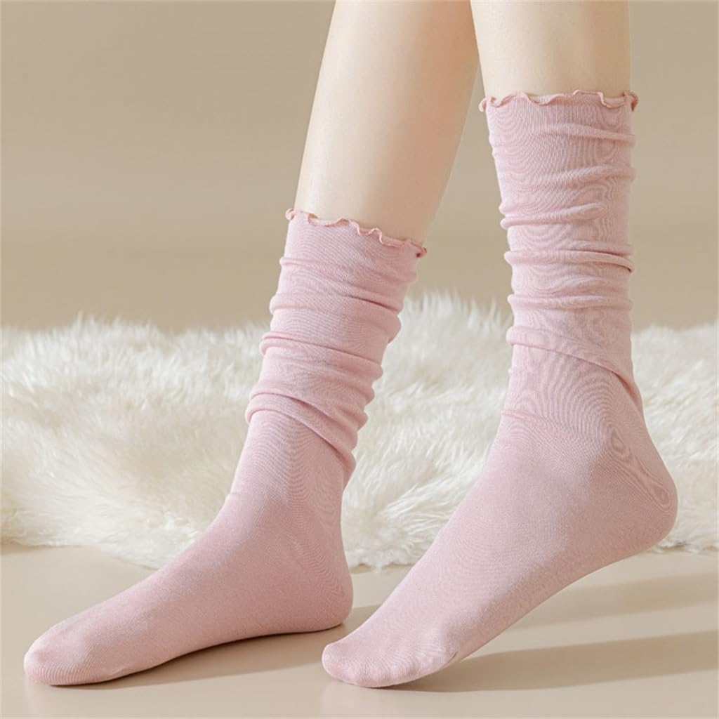 Lengthened Wooden Ear Edge Pile Socks for Girls in Autumn and Winter Thin Velvet High Tube