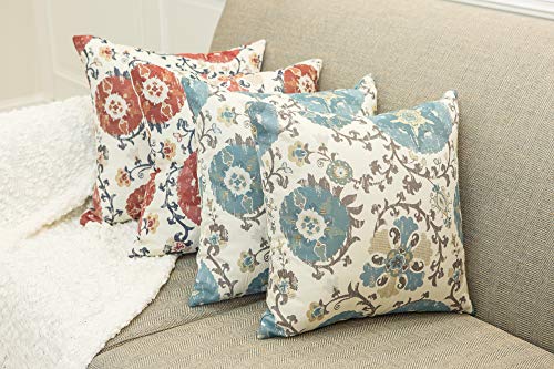 Mika Home Pack Of 2 Jacquard Circle Floral Throw Pillow Shell Vintage Cushion Cover For 20X20 Inserts Cream Red #TOP4
