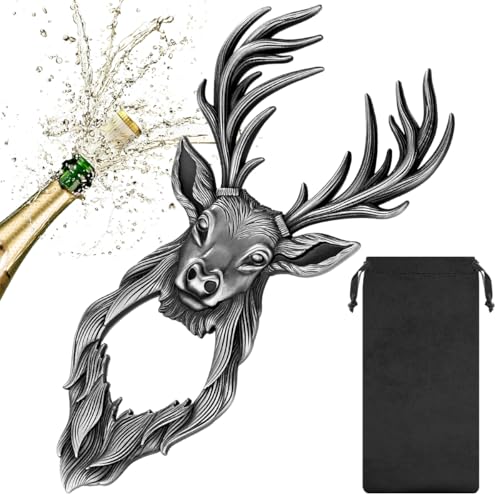 Image of Creative Stag Head Bottle Opener, Gift for Men, Beer Opener with Stag Head, Hunting Gift Idea for Party, Birthday, Father's Day, Christmas, Beer Bottle Opener with Gift Bag, Dark Silver