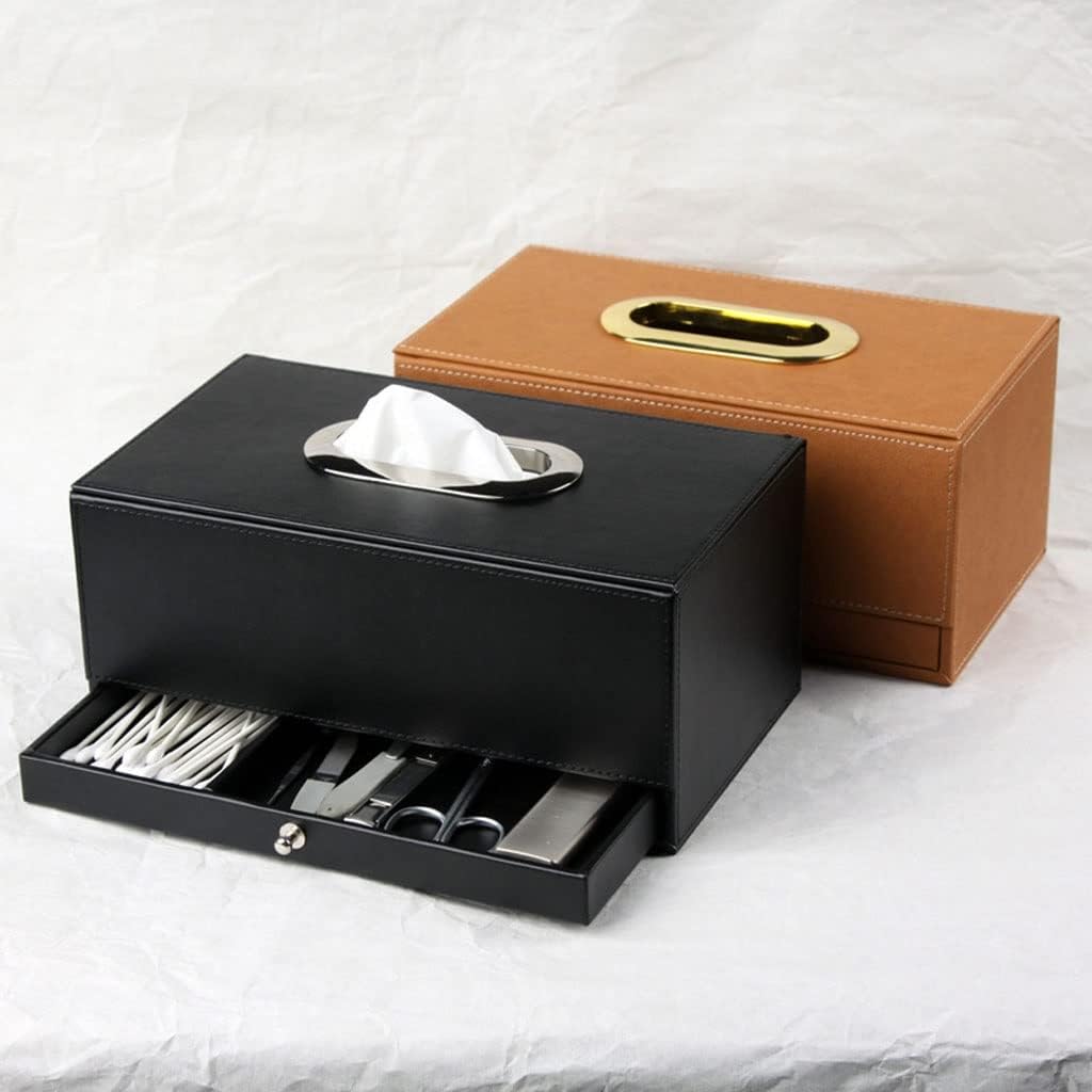 Multifunction Tissue Box Cover Modern PU Leather Tissue Box Holder Napkin Storage Caddy for Bathroom Bedroom Hotel Office Desk image 4
