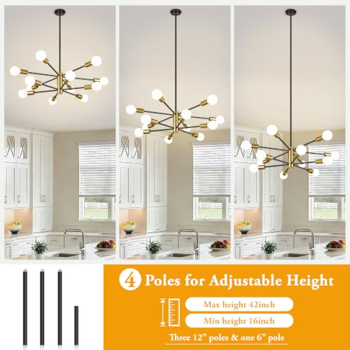 BesLowe 12 Light Modern Chandelier for Dining Room, Black and Gold by BesLowe - Used condition - Image 3