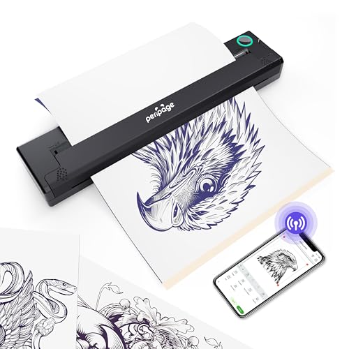 PeriPage P90 Impresora térmica inalámbrica para Tatuajes con Papel de Plantilla, Kit portátil Compatible con teléfono, Tableta y PC