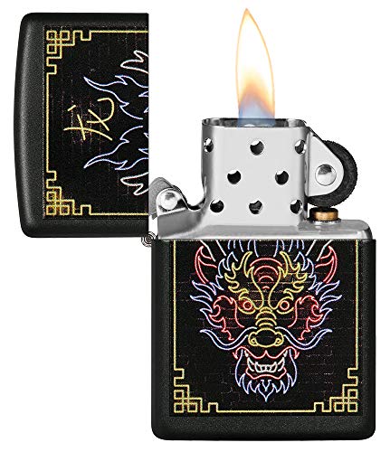 Image of Zippo Neon Dragon Design Black Matte Pocket Lighter
