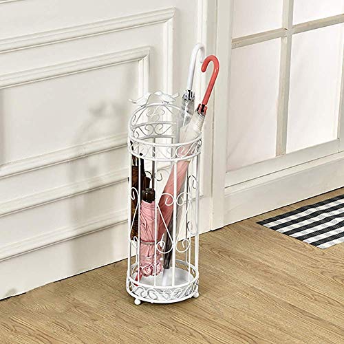 Porte-parapluies peu encombrant en métal blanc avec seau de rangement rond - 3