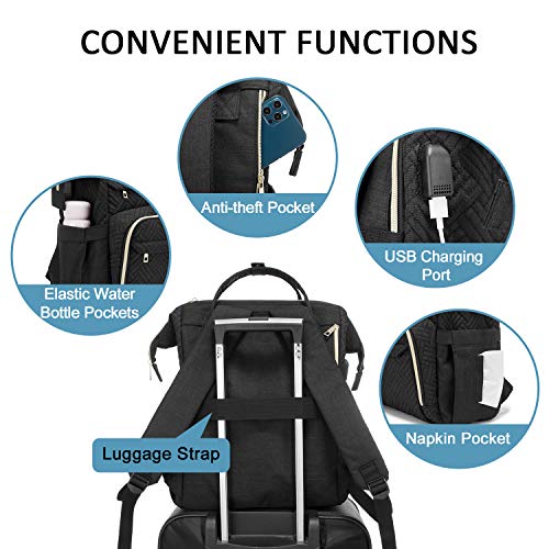 Lovevook Laptop Backpack Womens Computer Bag Nurse Teacher Backpack Purse Laptop Large Capacity, 17 Inch, Plait Black #TOP3