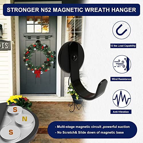Tsuya 2 Pack Magnetic Wreath Hanger, Holds Up To 13Lbs Strong N52 Neodymium Magnetic Hooks For Towel Coat Umbrella Indoor Hanging, Garland Hook For Metal Front Door Wreath Hanger #TOP1