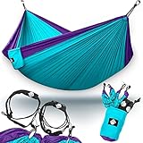 Legit Camping Double Hammock - Lightweight Parachute Portable Hammocks for Hiking, Travel, Backpacking, Beach, Yard Gear Includes Nylon Straps & Steel Carabiners (Violet/Turquoise)