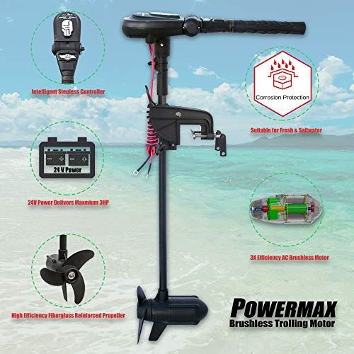 SEAMAX 24V PowerMax 3HP Brushless Trolling Motor, Stepless Speed Control, 85 Pound Thrust