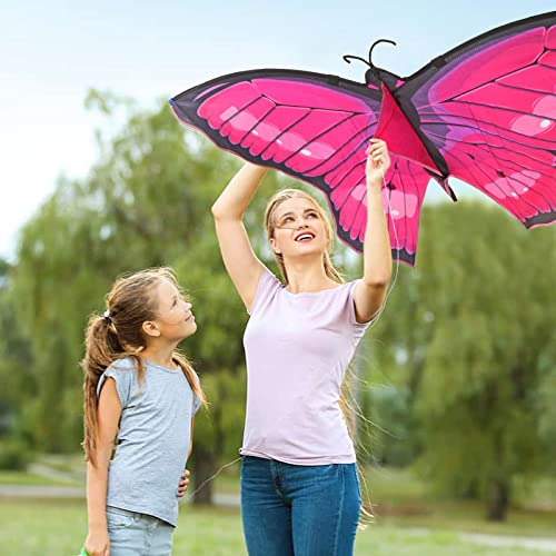 Cometa de Mariposa, 140×70cm Cometa de una sola línea con hilo de cometa y cola de 400cm de largo para Niños y Adultos Principiantes, Juegos al Aire Libre, Viaje a La Playa, Regalo de Cometas, Rosado Cover