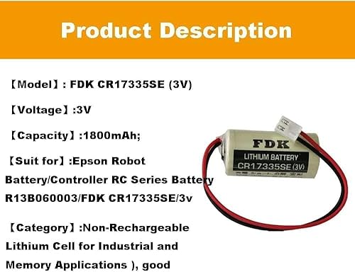 Miniatura 3 de HZH - Batería FDK CR17335SE 3V PLC (enchufe blanco) para Epson Robot Controller RC Series Batería R13B060003 no recargable