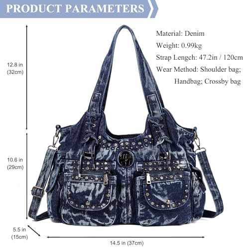 Image of Designer Denim Handbags for Women Hobo Tote Bag Crossbody Denim Purses Blue Jean Shoulder Bag