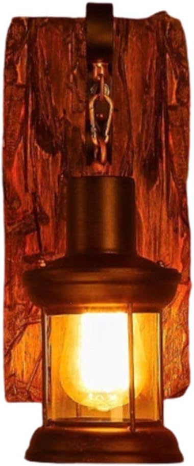 COCOL COCOL Vintage Houten Wandlamp, Vintage Metalen Glazen Wandlamp E27-fitting Wandverlichting Rustiek Hout en Wandlamp Antieke Woonkamer Wandlamp Vintage Industriële Stijl (Kleur: C)