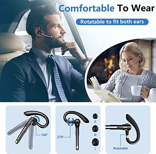 Bluetooth Headset, Wireless Bluetooth Hands Free Earpiece with Noise Canceling Mic, LED Battery Display Case, Wireless Handsfree Headset for Driving/Office, Compatible with iPhone, Android Cell Phone