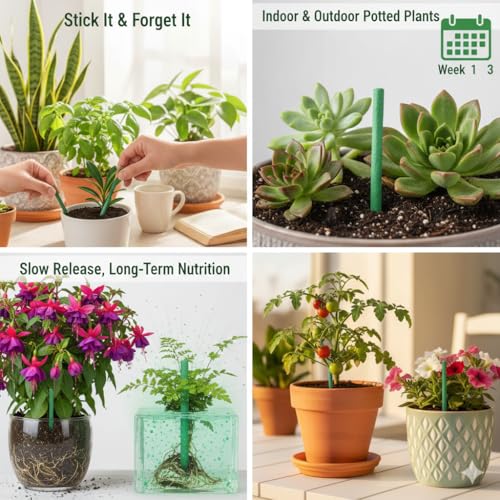 Image of SJ Organics Plant Food Sticks for Vegetables, Herbs & House Plants | Slow Release Gamla Orgnice Food Stricks | Easy Plant Nutrition | Pack of 25