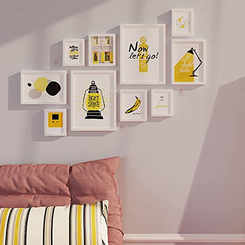 Image of PAINTINGMANTRA Wall Decor Yellow Light Shine Set of 10 Framed Art Prints Paintings for Home Gallery & Office (Size - 2-12 x 16, 2-8 x 12, 2-6 x 8 & 4-4 x 6 Inches)