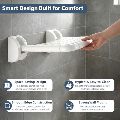 Image of Eldrix Shower Seat for Bathroom | Foldable Bathroom Seater for Bath | ABS Wall Mounted Shower Seat for Senior Citizen (White)