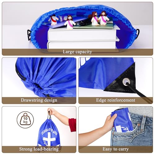 50 Pack Jesus Loves You Drawstring Backpack, 10 Bulk Easter Church s Christian Religious Bag Polyester Backpack, Bible Verse Party for FAVORS for Bible School, Easter Bags3