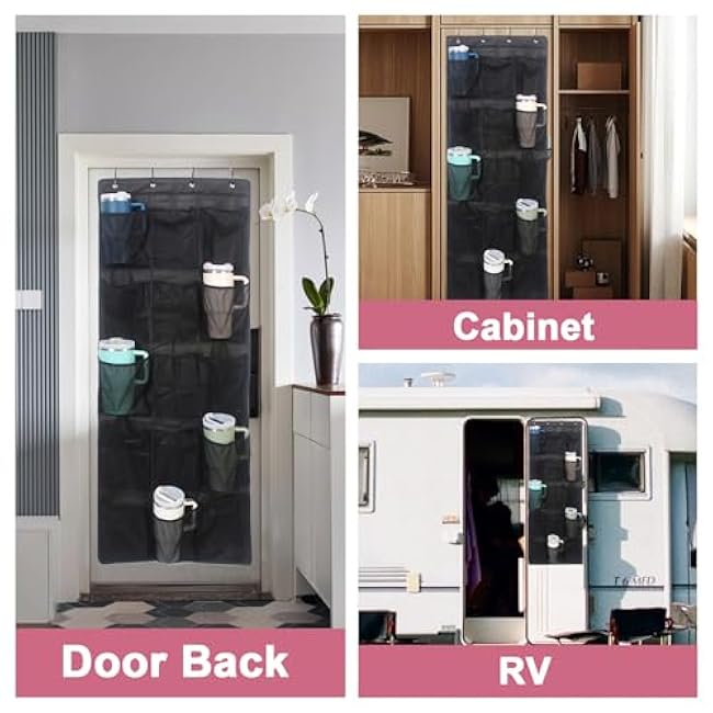 Stanley Compatible Hanging Wall Mount Cup Storage Organizer with 15 Large Bottle Pockets