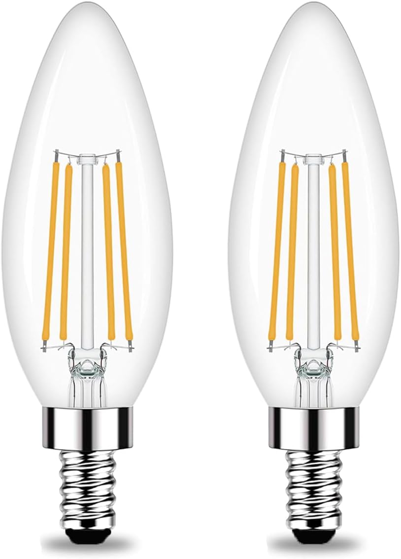 E12 LED Candelabra Bulbs 4W40W Equivalent, Warm White 2700K, 400LM intage Candle Light Bulbs, B11 Glass led Lamp Bulbs for Chandelier, 2 Pack (C35 Warm White)