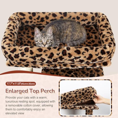 Image of Globlazer Heavy Duty Leopard Cat Tree, 70in Sturdy Cat Tree for Indoor Cats Sturdy Large Cat Tower with Scratching Post & Board, Hammock, 2 Cat Condo for Adult Cats Kittens, F70 Pro, Leopard Print