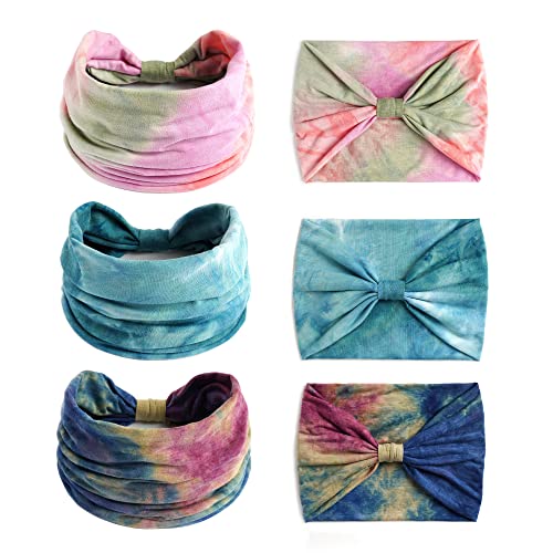 Stgdak Boho Wide Headbands For Women Fashion Stretch Hair Bands Tie Dye Knoted Head Bands Yoga Running Elastic Headband Stylish Wrap Headbands Hair Accessories Bands For Teen Girls 3 Pack #TOP5