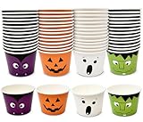 Gift Boutique 60 Pcs Halloween Treat Snack Cups 10oz Disposable Paper Dessert Bowls with Jack O Lantern Ghost Frankenstein Vampire for Party Supplies