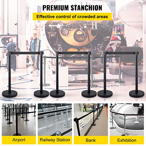 Mophorn 6PCS STANCHION QUEUE POST Black 6.5Ft Retractable Belt 36In Height, Stanchion Posts Queue Pole thumb #1