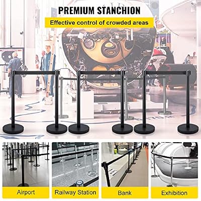 6PCS Stanchion Queue Post, Black 6.5ft Retractable Belt 36In Height, Stanchion Posts Queue Pole for Crowd Control Barriers