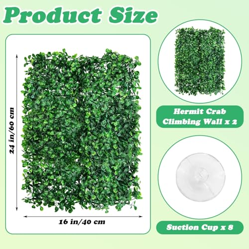 Image of PINVNBY 2 PCS Hermit Crab Climbing Toys Hermit Crab Climbing Wall with Suction Cups Plastic Faux Grass Mat Hermit Crab Accessories for Hermit Crab Tank Decor (24 x 16 Inch)