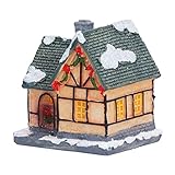 Itonash Mercado de Pueblo Navideño de Madera LED, con Techo Marrón Luces Navideñas Que Decoran la Decoración de la Casa de Resina con Pilas, Uso en Interiores