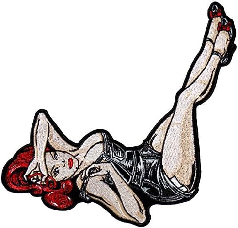Motor PIN UP Girl, Iron-On/Saw-On Rayon Patch - 8 x 9, Heat Sealed Backing…