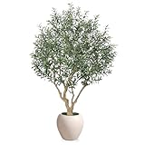 Verinatural Olive Tree Artificial Indoor, 8FT Tall Faux Olive Tree with 18in White Planter, Artificial Plants with Natural Wood Trunk and Lifelike Fruits for Home Office Decor,VN205