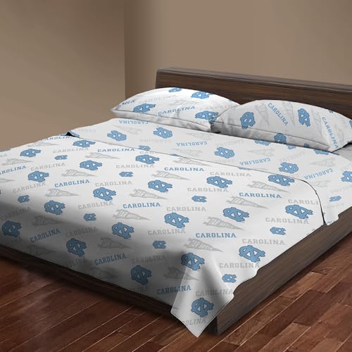 Northwest Officially Licensed University of North Carolina Tar Heels NCAA Queen Size Sheet Set – Team Logo Bedding for College Dorms, Basketball & Football Fans, Fan Caves & Game Day Decor