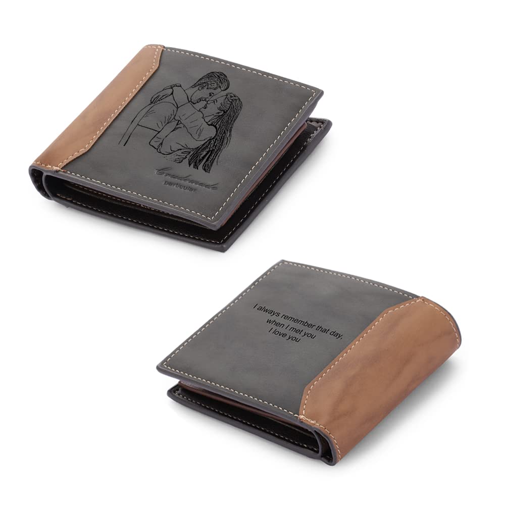 Joyforisa Personalized Picture Text Leather Wallet for Men, Customized Engraved Bifold Wallets with RFID Blocking, Valentine's Birthday Wallet Gifts