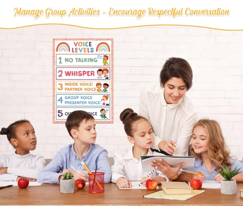 Image of GMEMNOV Voice Level Chart for Classroom - Boho Classroom Rules Poster Laminated Noise Levels Educational Sign for Classrooms Decorations Elementary Back to School Teachers Supplies