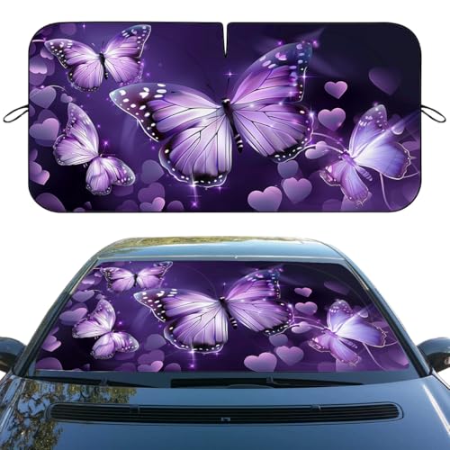 Zyprox Purple Butterfly Car Windshield Sun Shield, 59*31.5 Inches, UV Rays Protection, Universal Fit for SUV, Truck, Car