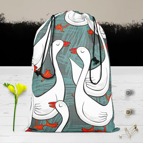 Image of ArtzFolio White Gooses | Reusable Sack Bag | Bag for Gym, Storage, Vegetable & Travel