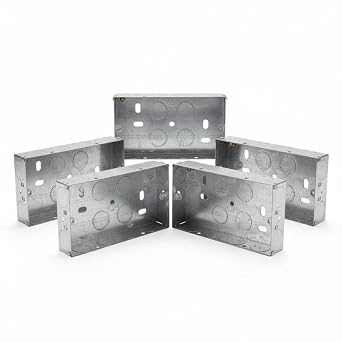 5 x Double Metal Back Box 25mm Flush Wall Pattress / 2 Gang Electrical Sockets