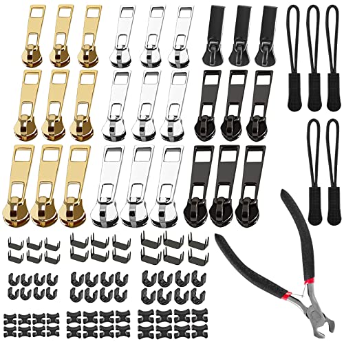 110 Piezas Cremallera Reparación de Cremallera,Juego de Reparación de Cremallera de Repuesto,Universal Cremalleras,Kit Reemplazo de Cremallera con pinzas,Cremalleras para Ropa,Costura,DIY Cover