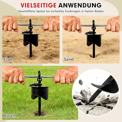 Snagle Paw Bodenanker für Große Hunde mit Lock-Cap, Robuster Erdanker für Außen/Garten/Camping mit Stoßdämpfender Bungee-Leine, 360°drehbarer Rostfreier Bodenanker für Leinen, Ketten bis 360 lbs