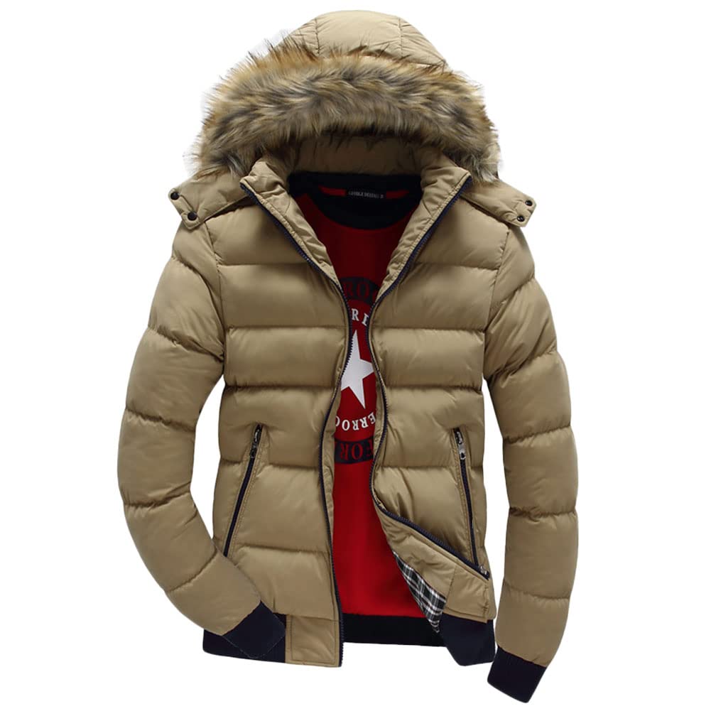 Hombres Otoño Invierno Caliente Grueso Chaqueta Con Capucha Del Cuello De Faux Piel Parkas Prueba De Viento Casual Chaqueta Cortavientos Con Cremallera Frontal