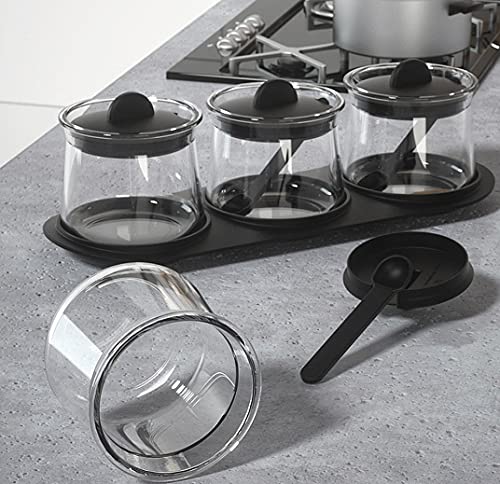 Aebor Glass Condiment Jar Spice Container With Lids And Spoons,Tray, For Kitchen, Counter, Food Storage.(Set Of 3) #TOP2