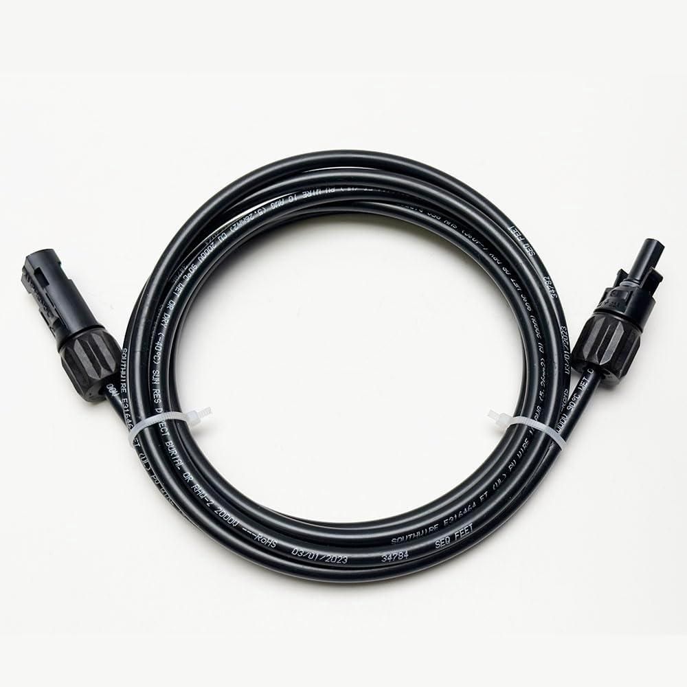 10AWG Commercial Grade UL4703 IP68 Solar Panel Extension Cable (Made in USA) (50 Feet, Black)