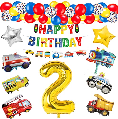 誕生日 飾り付け 男の子 バルーン 数字 2歳 バースデーバルーン 誕生日プレゼント 風船 車 パーティー飾り 人気 高級気球車両 列車 警察車両 トラック 救急車 バスヨット 消防車 51点セット