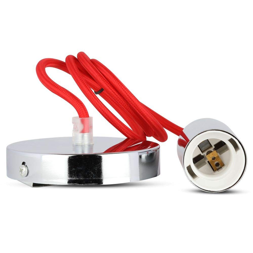 V-TAC VT-7338 Indoor E27 Chrome,Red Ceiling Lighting - Lamp (Chrome,Red,Surfaced,Cylinder,Modern,1 Bulb(s), E27) - Image 2