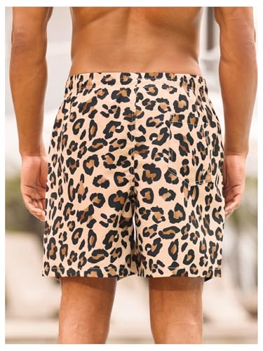 Verdusa Men's Leopard Print Swim Trunks Drawstring Waist Straight Leg Beach Shorts2