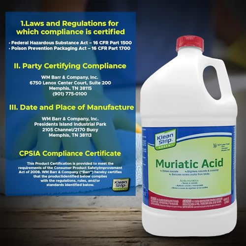OMNI DEPOT Low Fume Concrete Etcher Klean Strip Green Muriatic Acid– Heavy Duty Concrete, Brick & Masonry Cleaner for Stains, Rust & Etching, comes Protective Gloves, 1 Gallon
