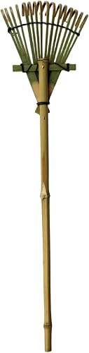 Bamboo Rake, 16-Tooth Mini Garden Rake, Small for Garden Beds, Leaf & Soil Care, Wooden Hand 5.12x19.69inch
