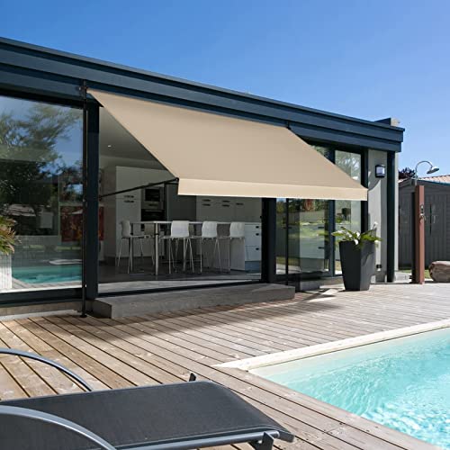 Jekito Manual Retractable Awning – 118” Non-Screw Outdoor Sun Shade – Adjustable Pergola Shade Cover With Uv Protection – 100% Polyester Made Outdoor Canopy – Ideal For Any Window Or Door #TOP2