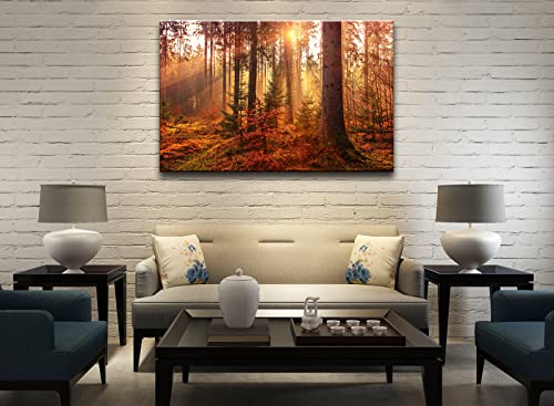 Msspart Mystery Forest Light Wall Art, Nature Landscape Pictures Canvas Prints Wall Decor, Autumn Trees Paintings Hang For Office Bedroom, Bathroom, Living Room For Home Decoration - 24”X36” #TOP1